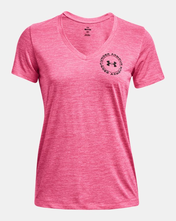 Women's UA Tech™ Twist Crest Short Sleeve, Pink, pdpMainDesktop image number 4